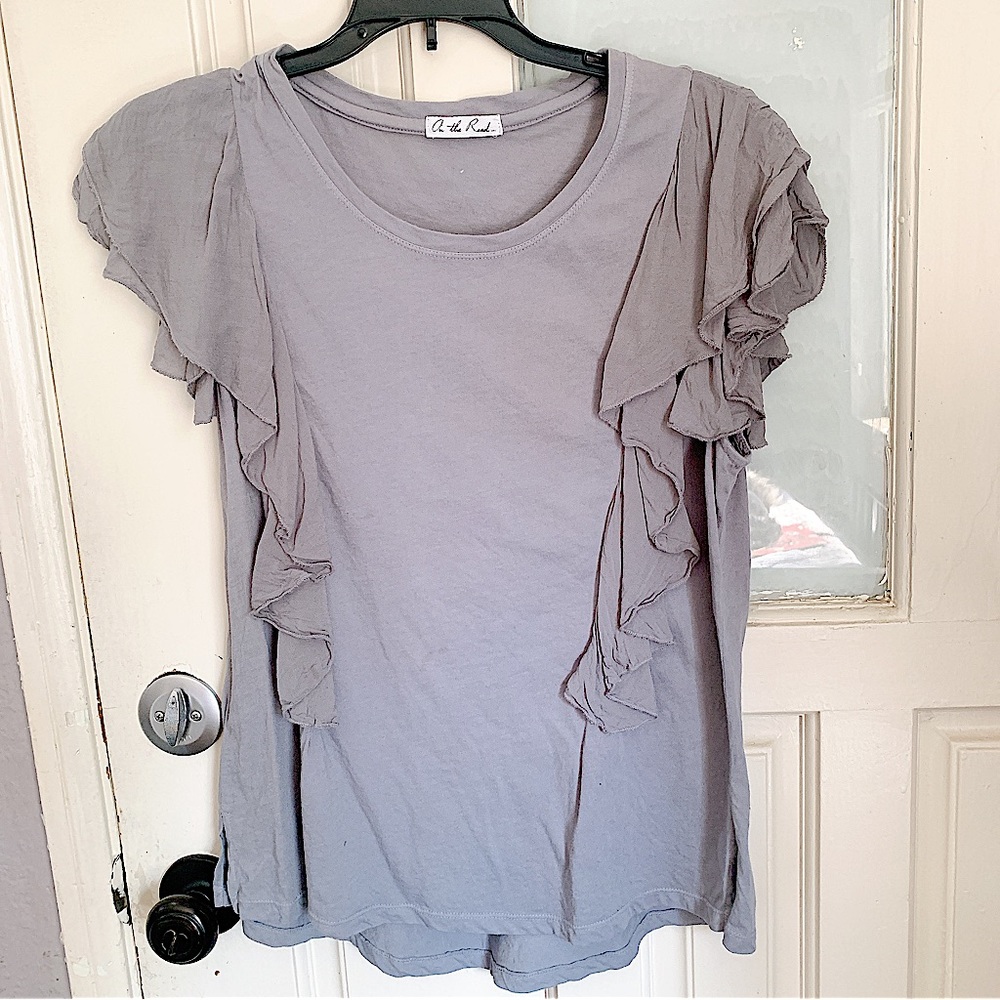 On The Road gray flutter sleeve top Small / S